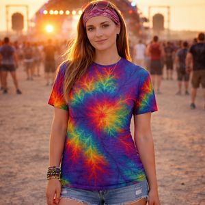 Psychedelic Electric Fractal All-Over Print Graphic T-Shirt